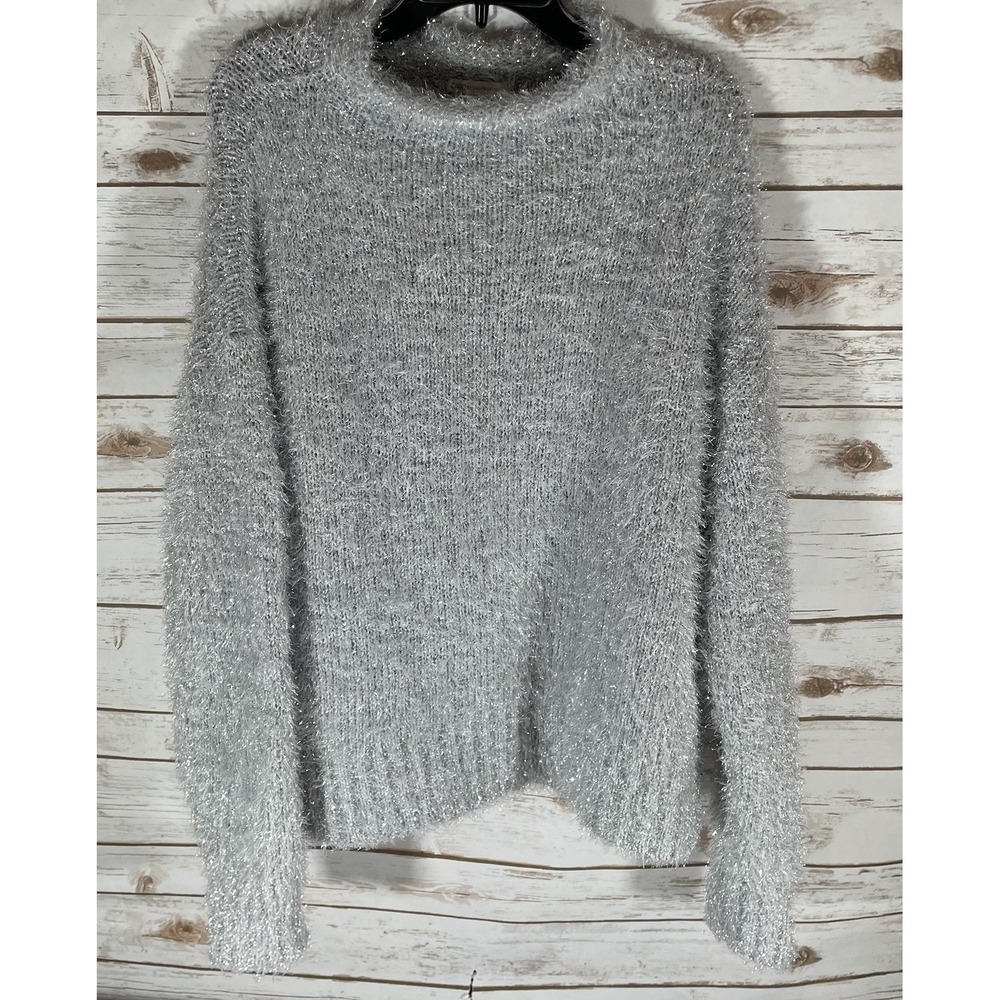 Cato XL Women's Shimmering Silver‎ Fuzzy Knit Sweater Cozy and Stylish